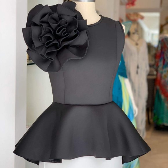 Black Peplum Top - Picture 2 of 8